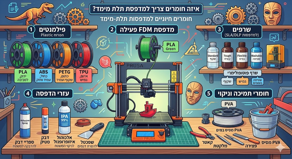 איזה חומרים צריך למדפסת תלת מימד